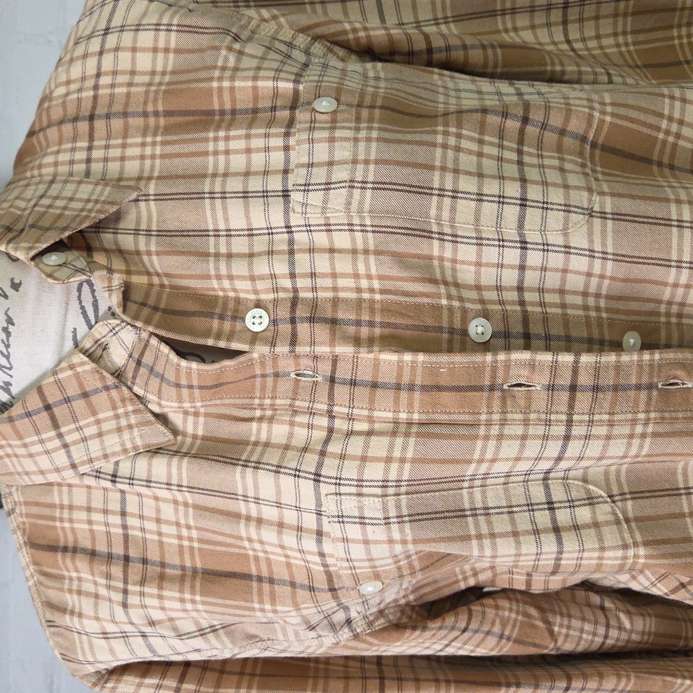 Ralph Lauren Tan and Brown Plaid Shirt Large - Picture 2 of 5